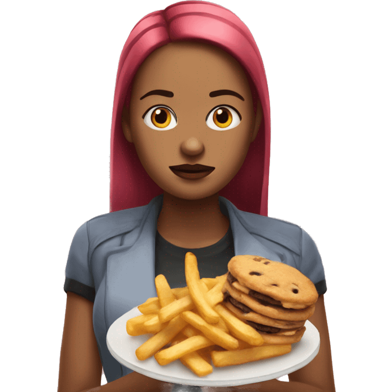 mean girl with a cookie and fries emoji