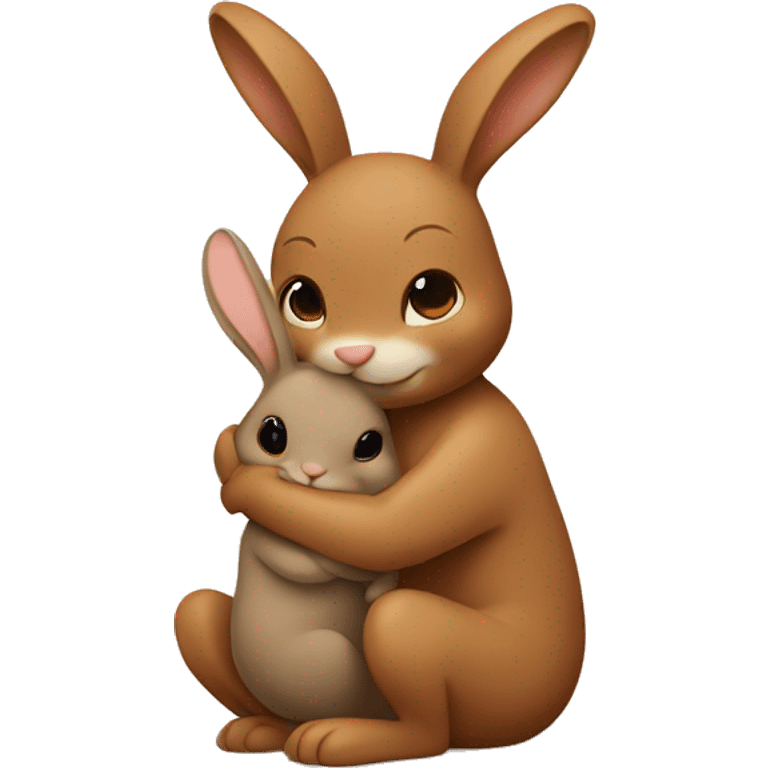 Brown bunny hugging tan bunny emoji