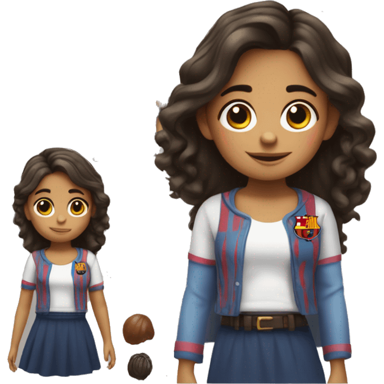 Niña con cabello rulo con camisa de el Barcelona  emoji