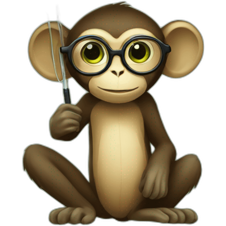 Monkey with glasses and green eyes and umbrella on tree emoji