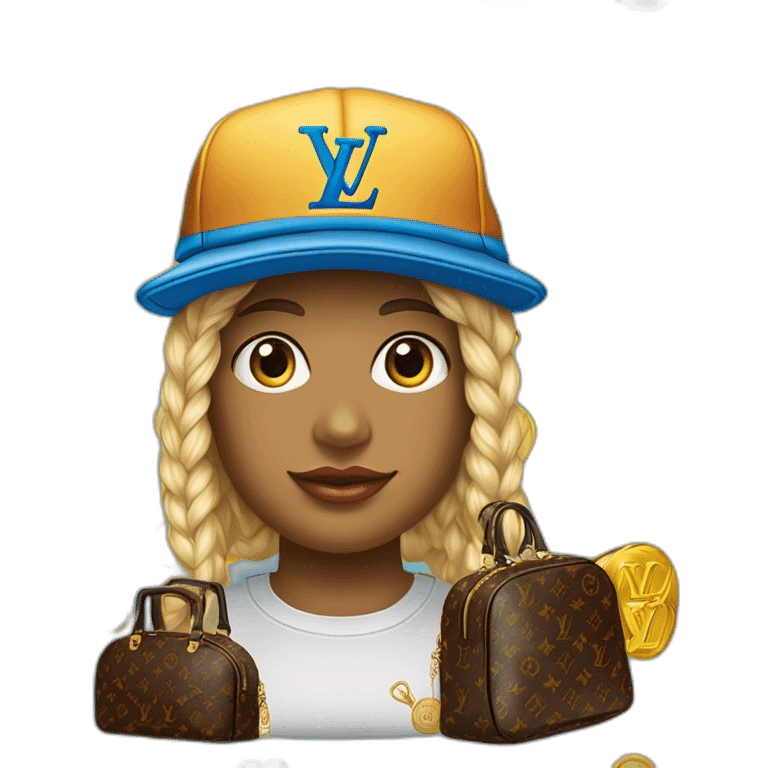 Un ado avec une sacoche louis Vuitton et une casquette versace emoji