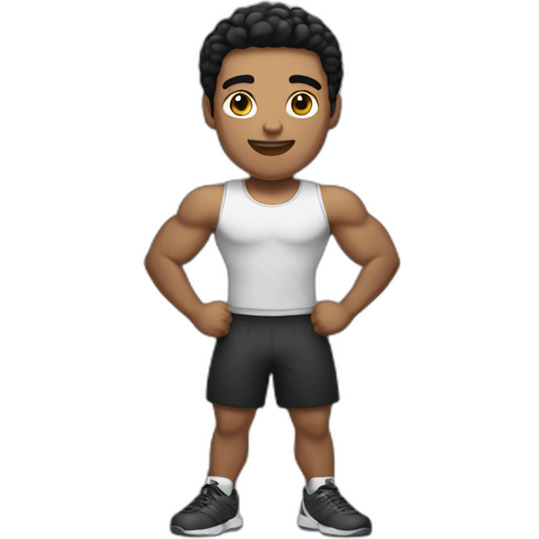 man with athletic body, light skin and black hair doing a pose emoji