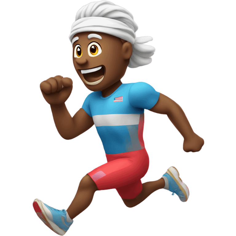 apple sprinting, wearing a headband and waving arms emoji