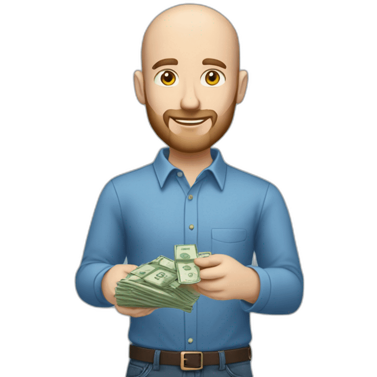 white male with small beard and almost bald  smart casual blue shirt holding money full profile emoji