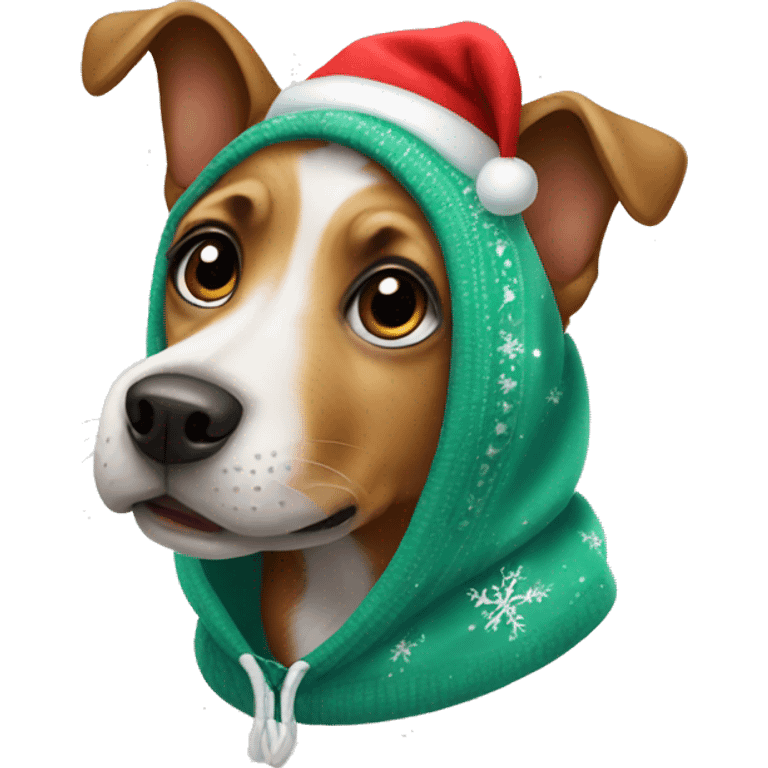 Cute dog wearing a Christmas hoodie emoji