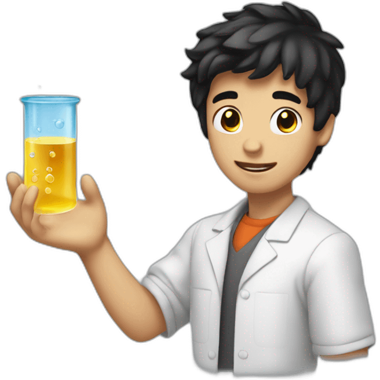 chemistry boy with black hair combed to the right and his instumants on his hand emoji