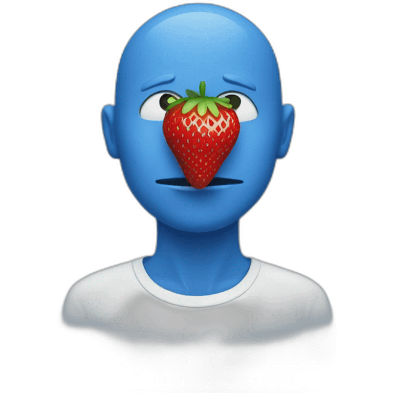 blue man with strawberry instead of mouth emoji