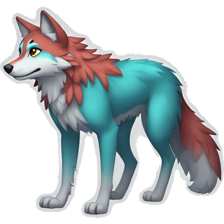 Anthro Colorful Shiny Falvie-Popparotzi-Wolf-sona full body emoji