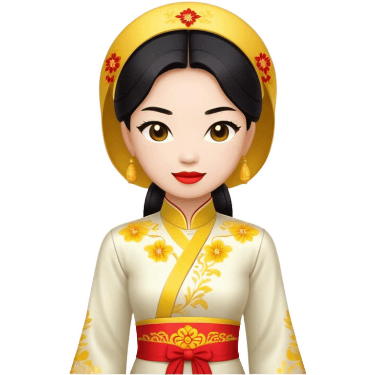 Cinematic Realistic Ao Dai Pop Culture Emoji, featuring an elegant portrayal of the traditional Vietnamese dress rendered with graceful textures and vibrant, cultural lighting. emoji