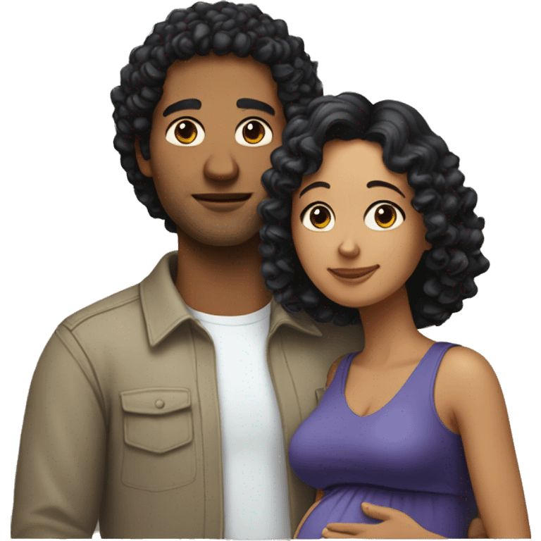 A man with curly black hair and a pregnant woman with shoulder-length, slightly blonde hair. emoji