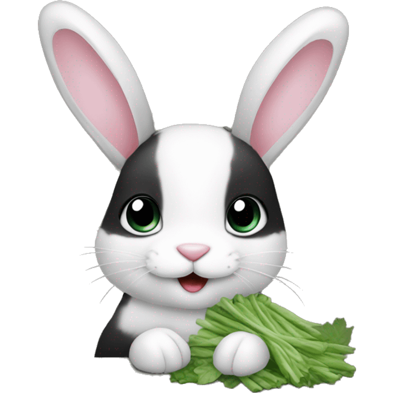 Black and white bunny eat greenies  emoji