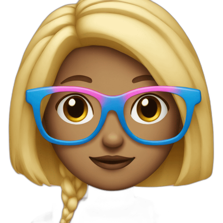 girl with blue and pink glasses and blond hair emoji