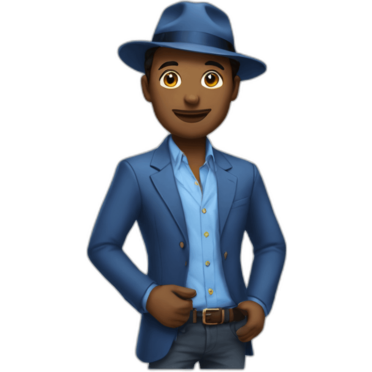 Man in blue button down shirt, blazer, fedora emoji