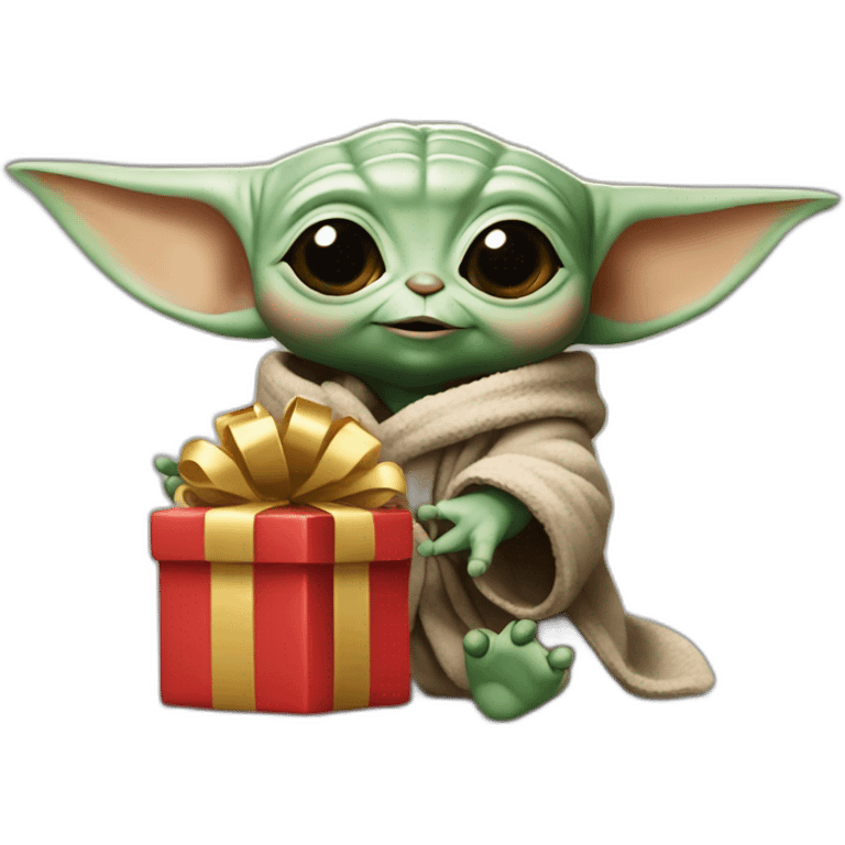 Baby yoda with present emoji