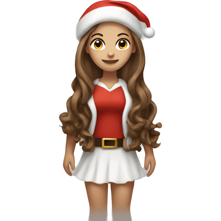 White girl with brown long hair Santa full body emoji