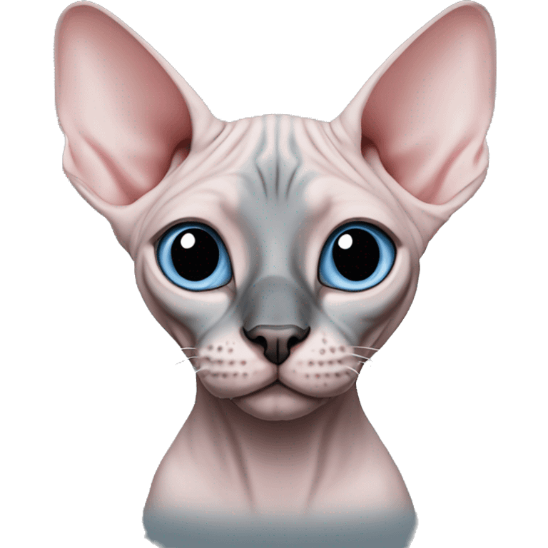 Pink grey canadian sphynx cat with blue eyes and black nose  emoji