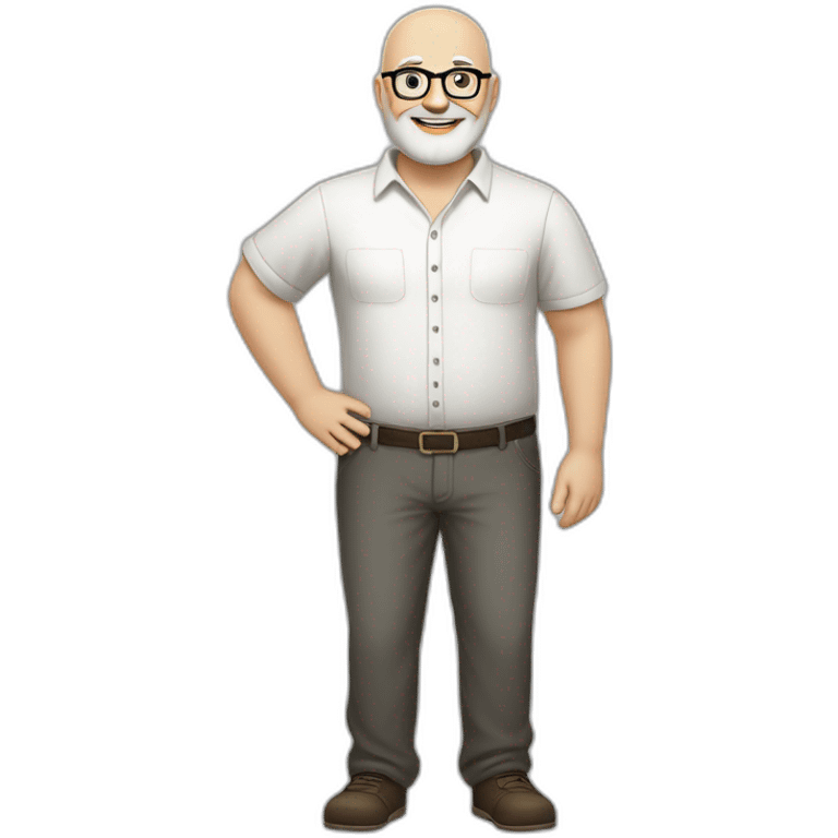 crossed arms full body smiling chubby white man bald head darkgraybeard glasses emoji