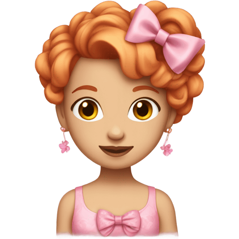 Coquette girl with pink flower top and a pink bow in her ginger hair  emoji