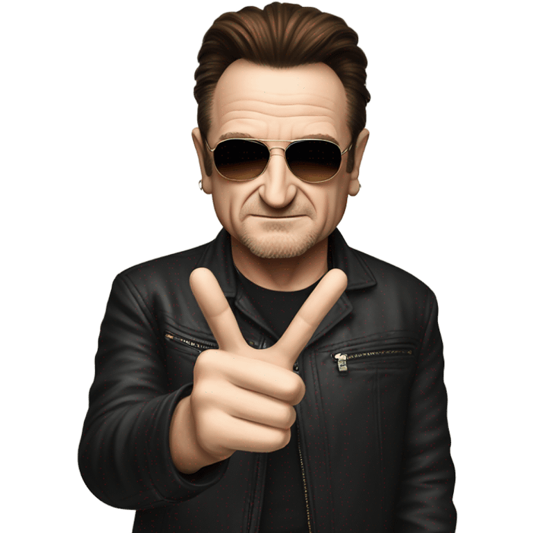 Bono doing peace sign emoji