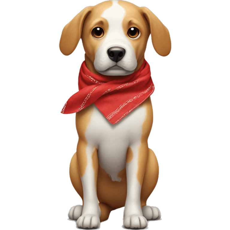 Dog walking on two back legs with a red bandana on head  emoji