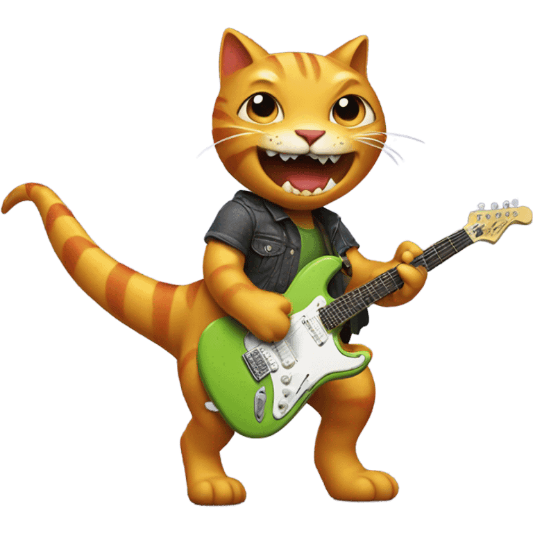 Cat riding a dinosaur playing an electric guitar  emoji