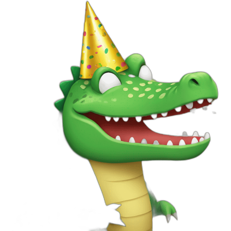 crocodile with party hat and confeti emoji