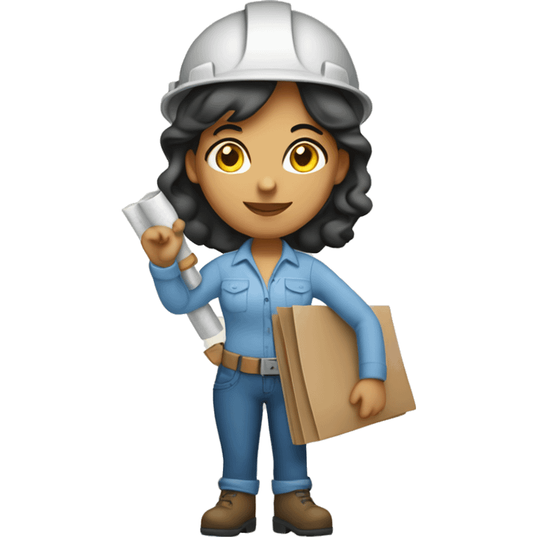 Hispanic construction woman holding a blueprint emoji