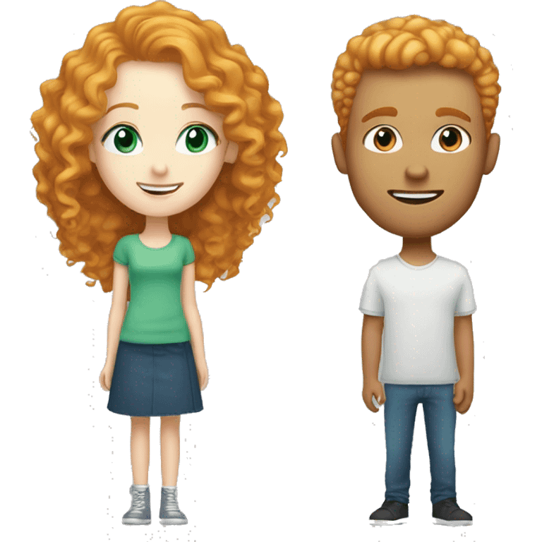 Ginger girl with blue green eyes and her taller boyfriend with light blonde short curly hair emoji