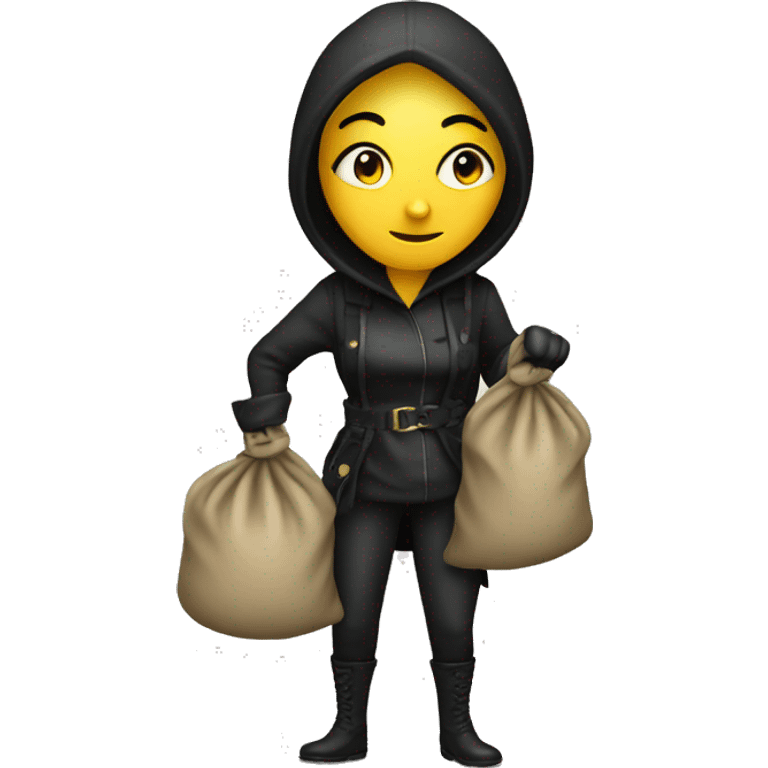 woman thief full body with a sack full of money emoji