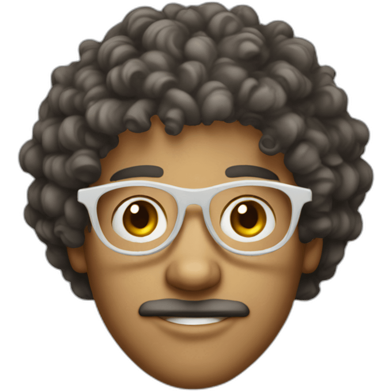 Curly hair man, white, thin round glasses emoji