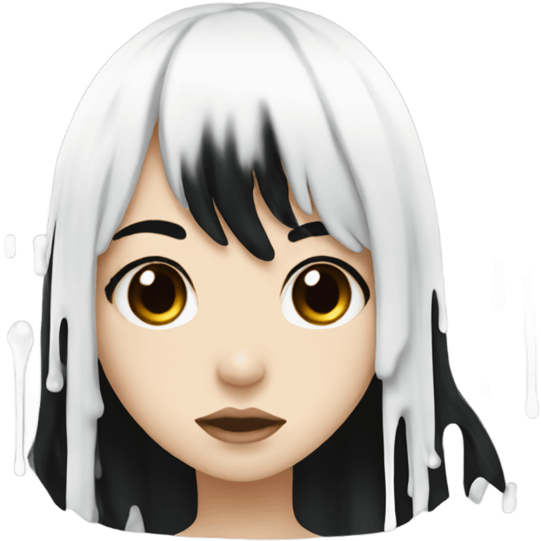 white paint dripping over an anime girl with black hair emoji