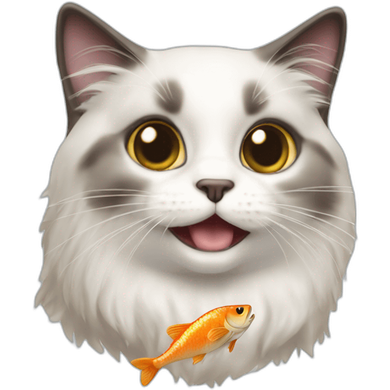 Ragdoll cat eating fish emoji