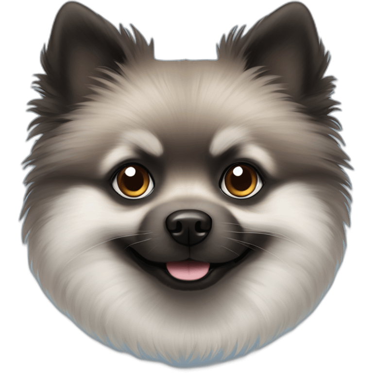 Black and gray Pomeranian with one blue eye and one brown eye emoji