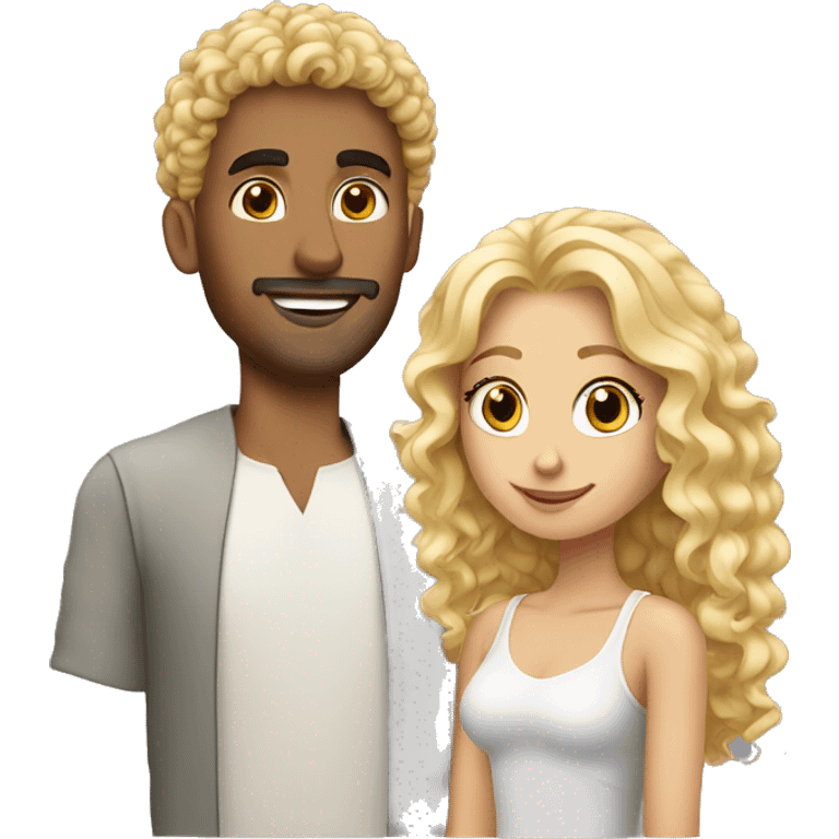 Blond curly girl with Arab guy emoji