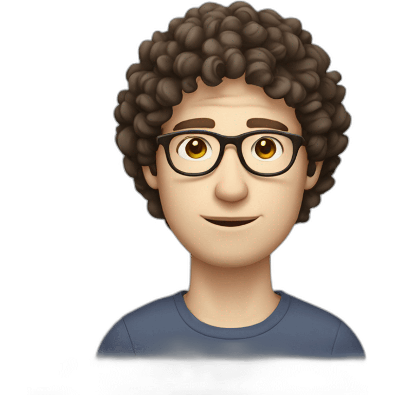 Pale skinned guy with short curly dark brown hair and circle glasses emoji