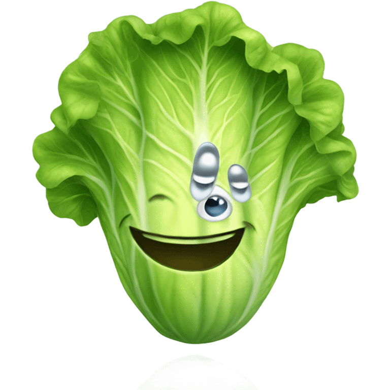 lettuce with a happy face holds a mirror in his hand and looks at it emoji