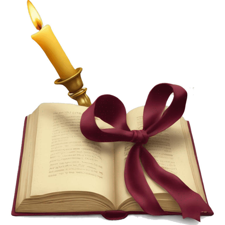 open book and candlestick with burgundy bow emoji