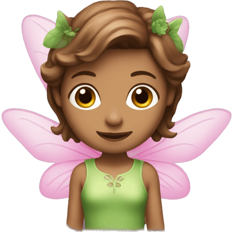 Fairy with brown hair and pink and green clothes emoji