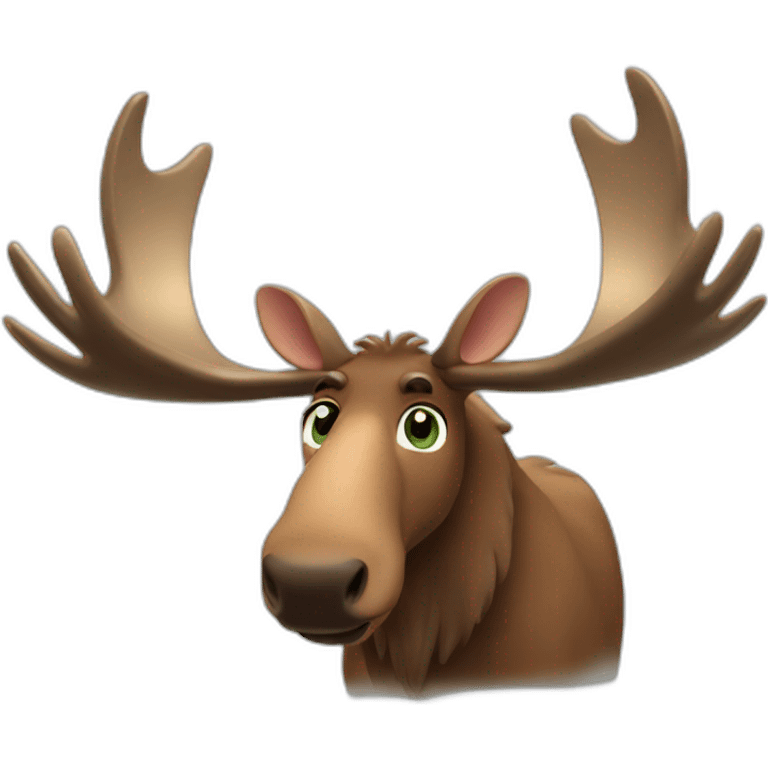 reate my future mascot, a moose who seems friendly, and trustworthy and who is small but with a big round face and long beautiful horns. He must be brown with big round green eyes. emoji