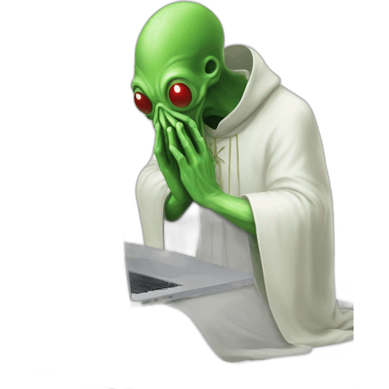 cthulhu priest praying over macbook laptop emoji