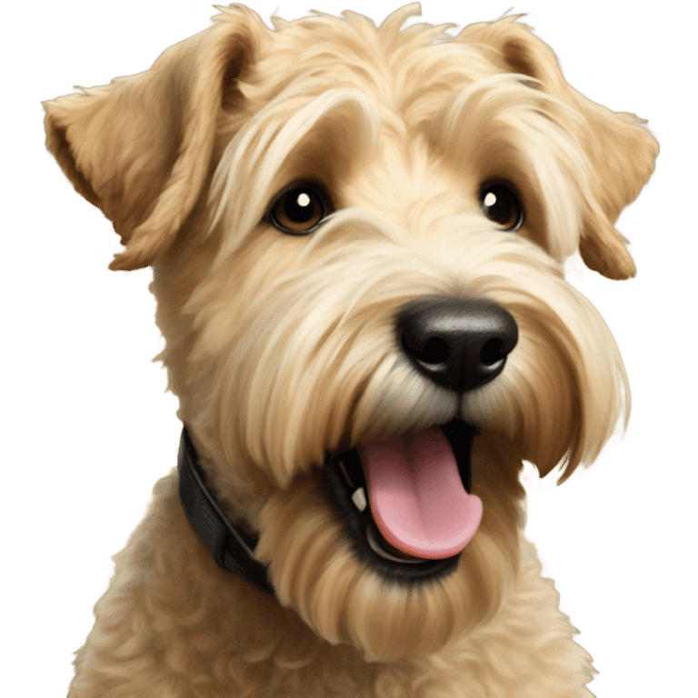 Excited photo realistic wheaten terrier with the words “Happy New Year 2025!” emoji