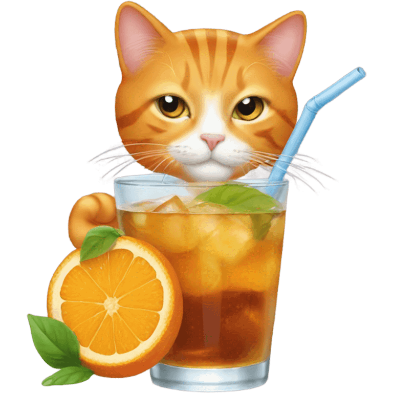 Orange cat drinking ice tea  emoji