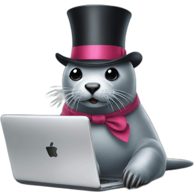 Seal wearing top hat using laptop magic wand emoji