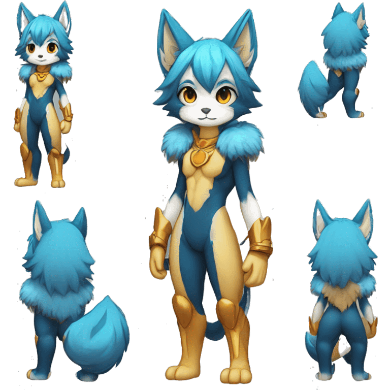 Anthro-Edgy-Cool-Blue-Yellow-Beige-Orange-Contrast-Colors-Fantasy-Fur-Sona-Chibi-Shiny-Fakémon-Hybrid full body emoji