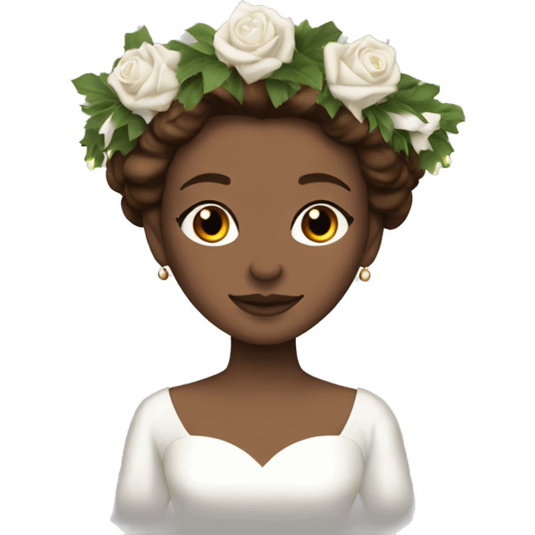 brown haired women with white gown with sleeves and spuce wreath crown with white candles emoji