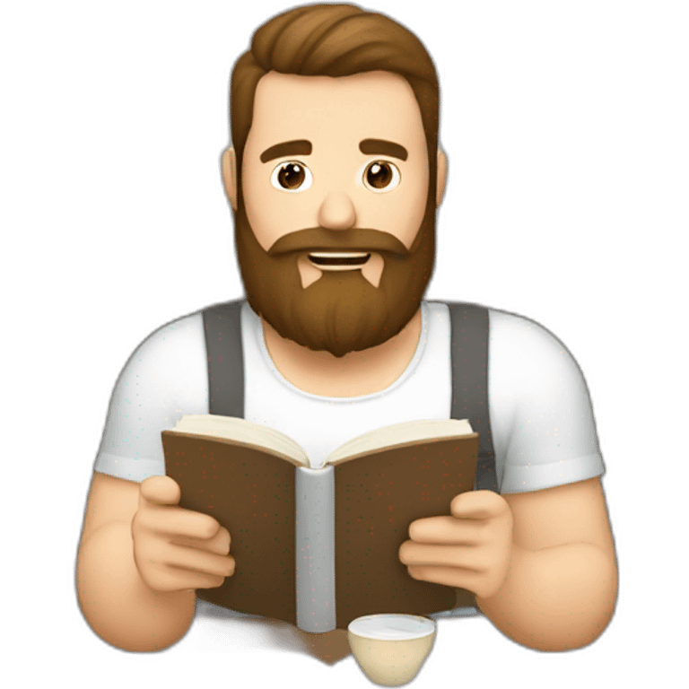 Bearded man, Reading at home, drinking a coffee, relax emoji