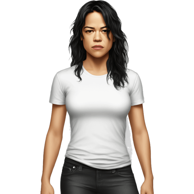 michelle rodriguez serious wearing tee emoji