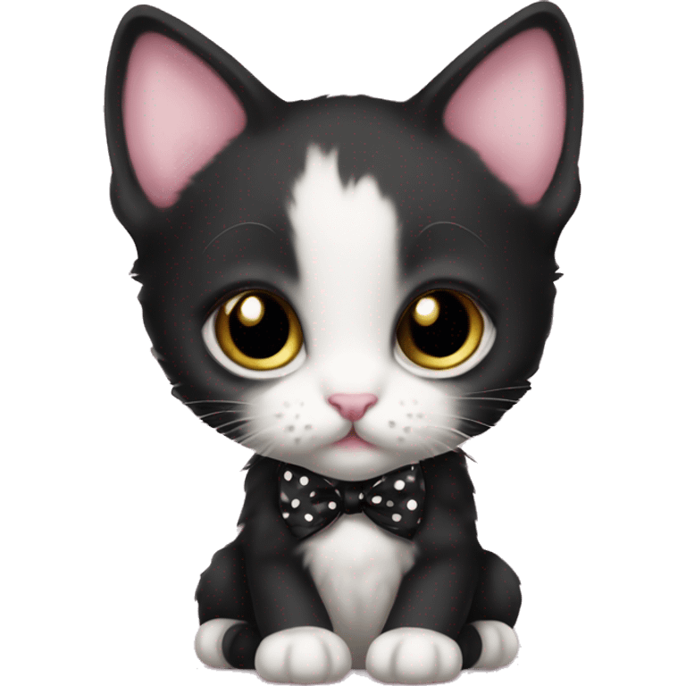 Baby Full body Tuxedo kitten with a pink polka dot ribbon Hazel eyes emoji