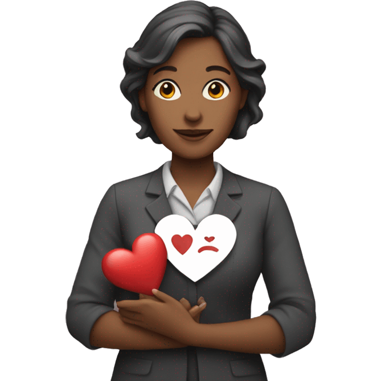 A female teacher holds a heart in her hands emoji