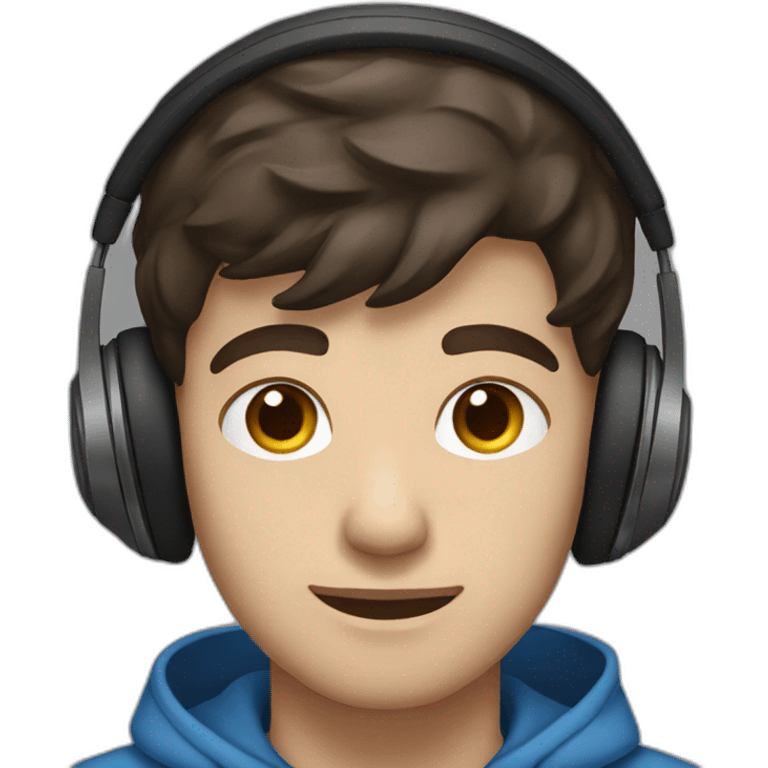 male, dark brown hair, dark brown eyes, headphones, blue hoodie emoji